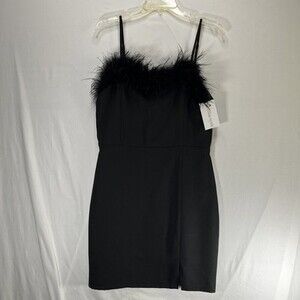 Strut & Bolt Feather Trim Off Should Dress Women's Size L Black Poly Blend NWT